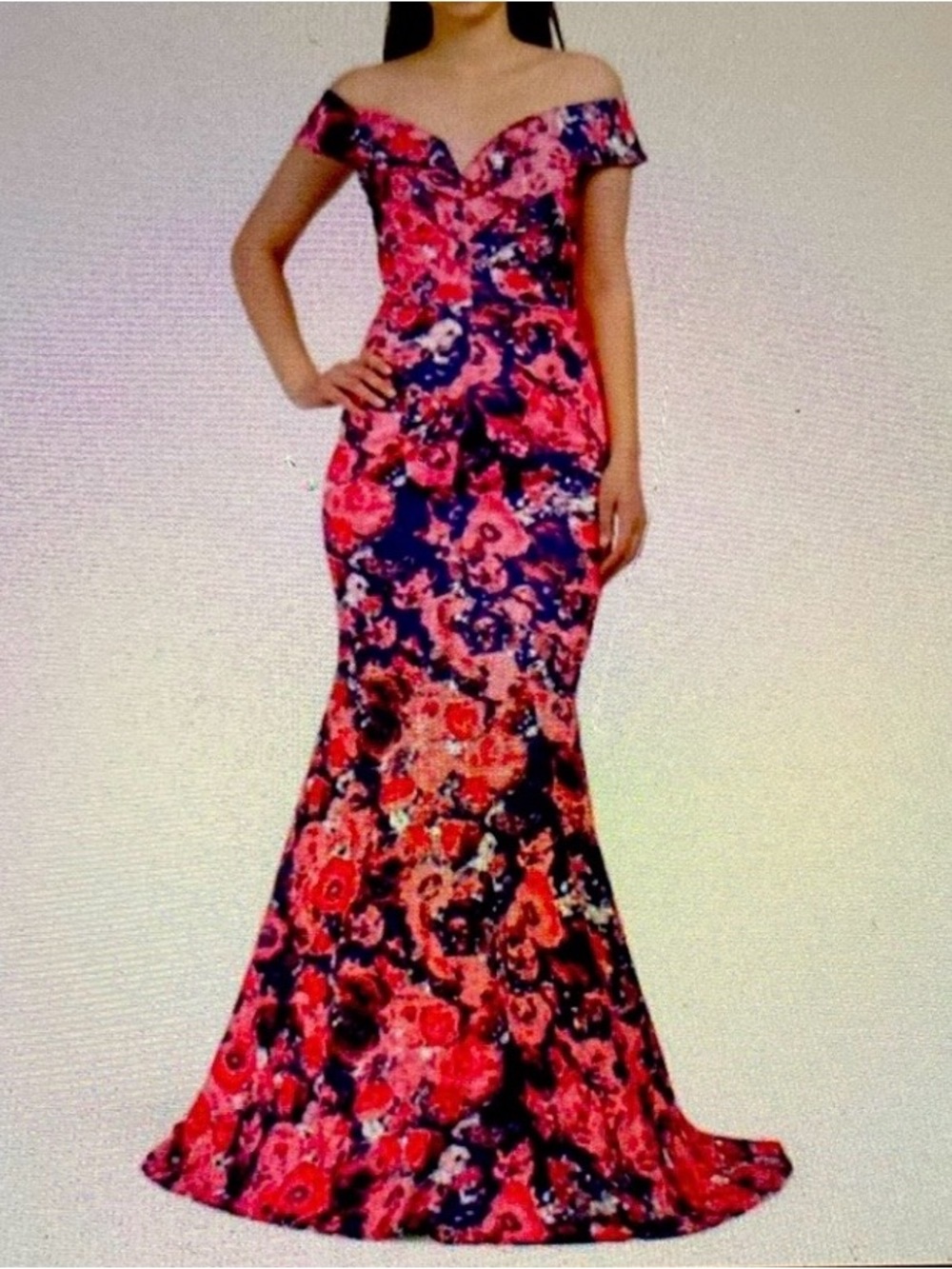 Rene Ruiz Pink Floral Off The Shoulder Gown NWT Size 14